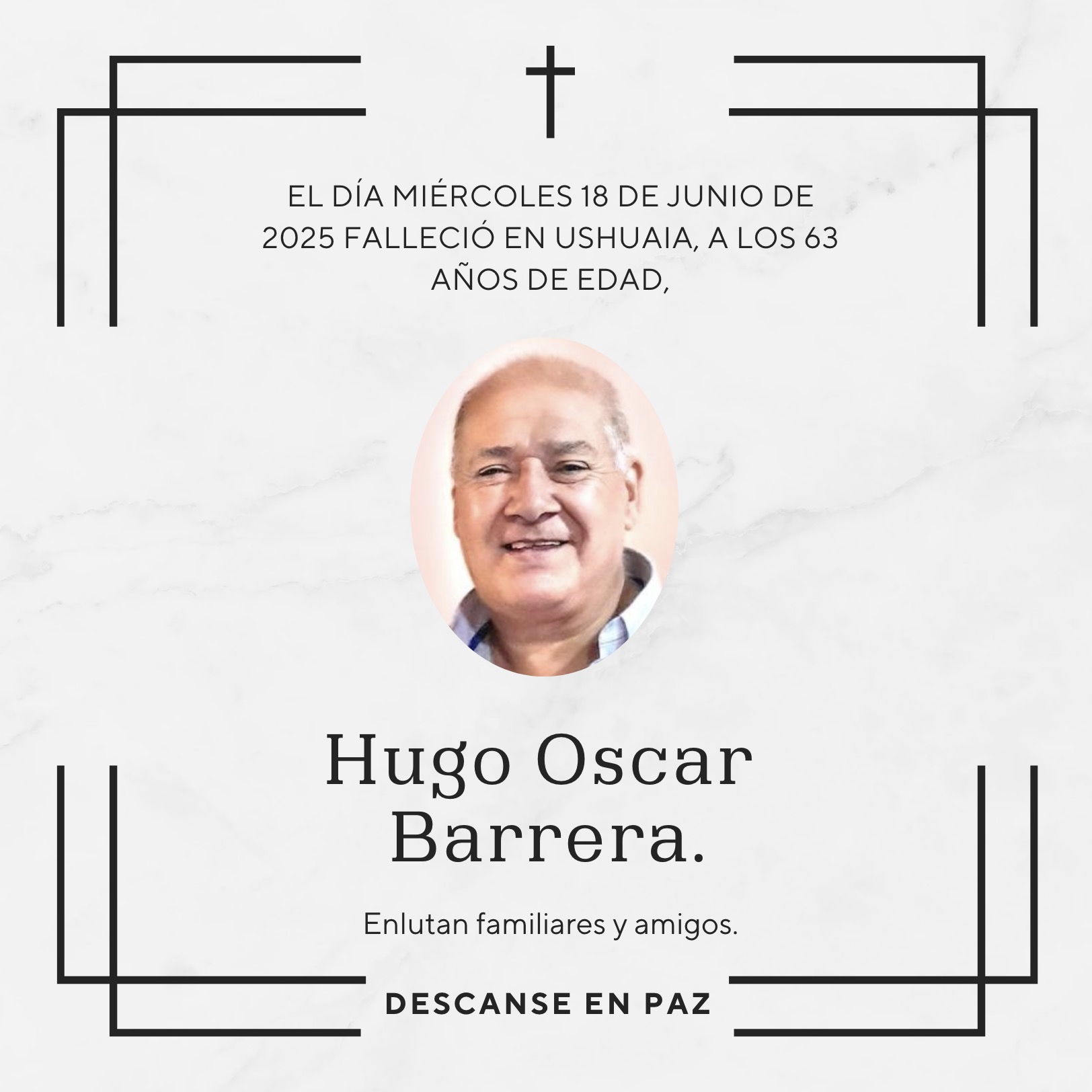Fallecimiento | Hugo Oscar Barrera.
